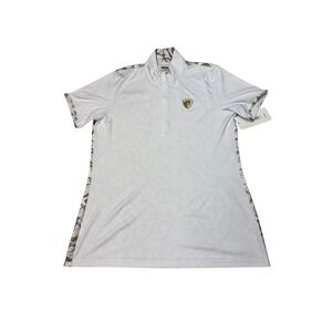 NWT Arista Equestrian Lucky Shirt White Horseshoe Print Zip Polo Top Womens L